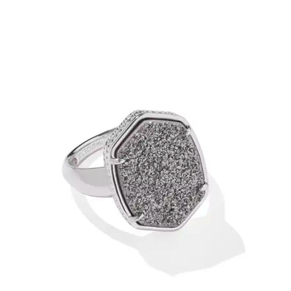 Kendra Scott Daphne Silver Statement Ring in Platinum Drusy - Size 9 - Picture 1 of 5